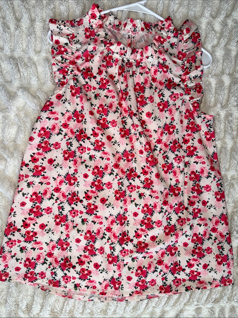 Women’s Pink Floral Ruffle Sleeve Blouse